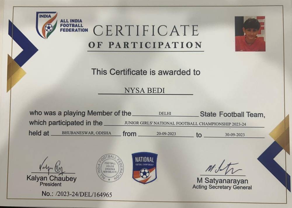 AIFF certificate, Junior Girls' National Championship 2023-24