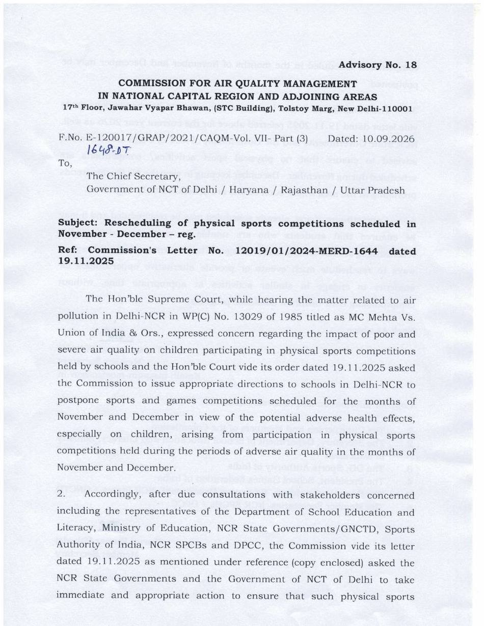 CAQM Advisory No. 18, 10 September 2026