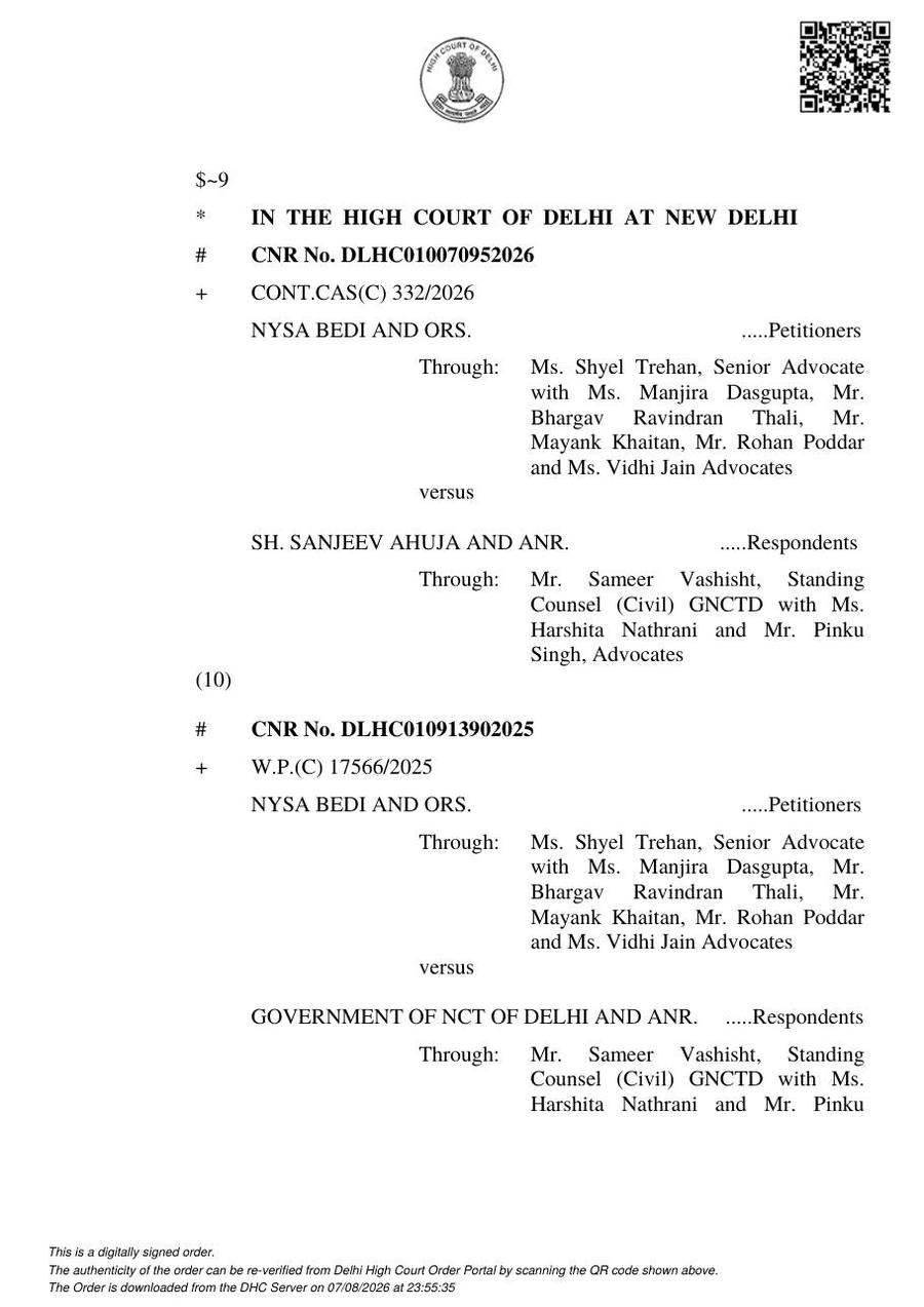 Delhi High Court order, 3 August 2026