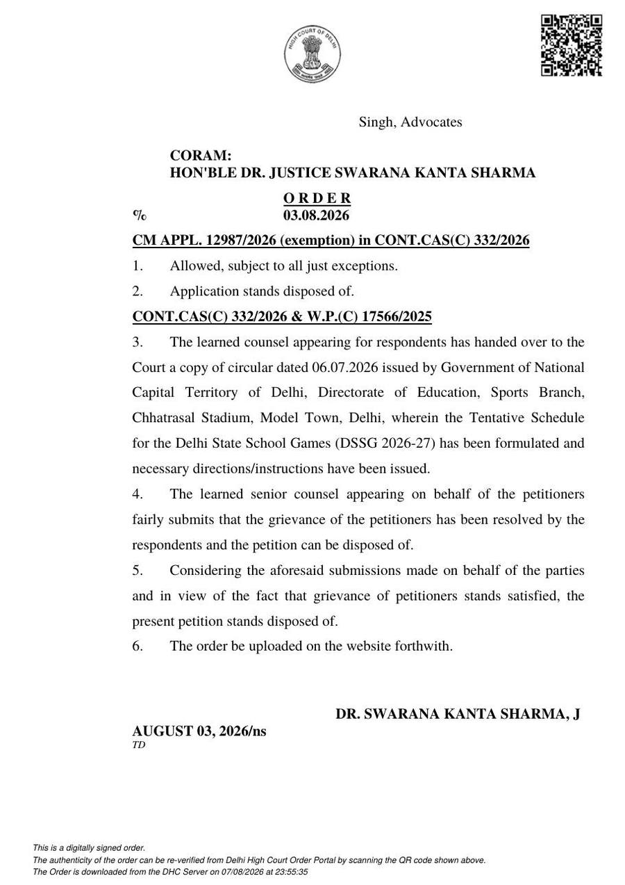Delhi High Court order, 3 August 2026, page 2
