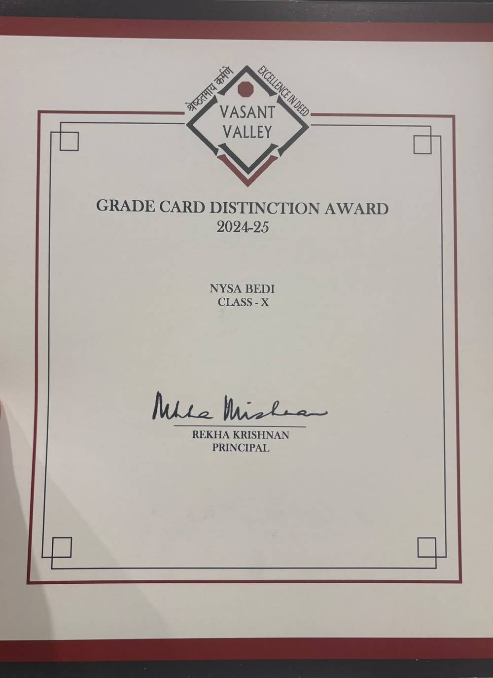 Grade Card Distinction Award, Grade 10
