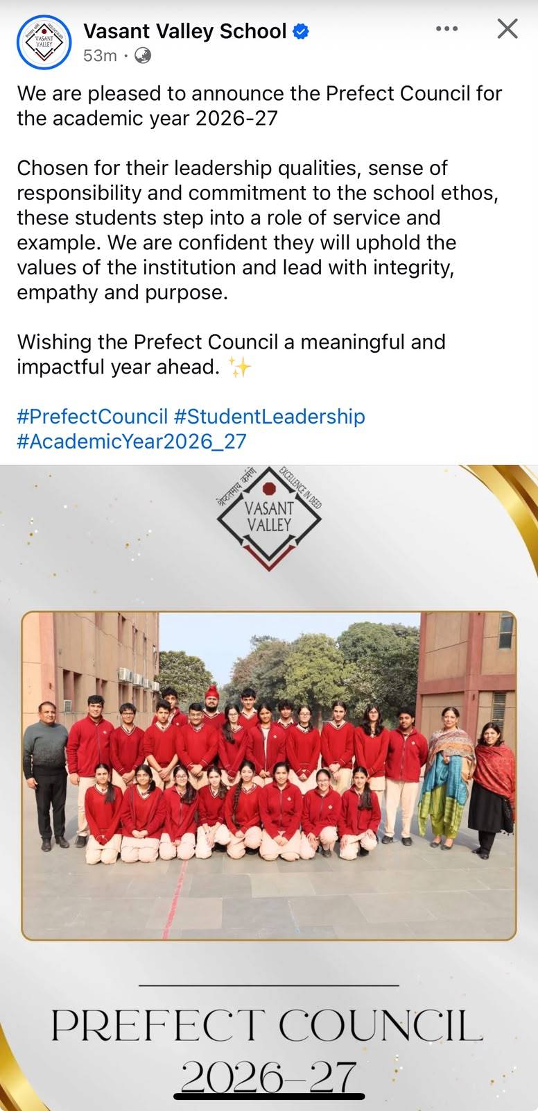 Prefect Council 2026-27 announcement